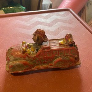 Vintage Sun Rubber co. Mickey Mouse in red fire truck